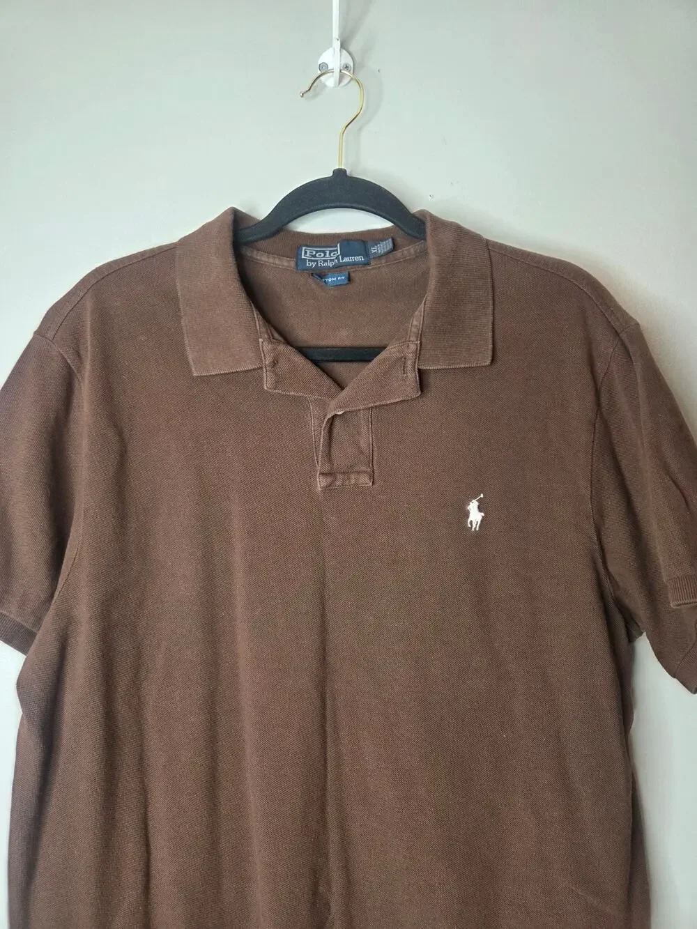 Polo Ralph Lauren Custom Fit Mens Size XL Brown Banded Sleeve Polo Shirt